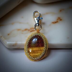 Tiger’s Eye Bead Embroidered Keychain